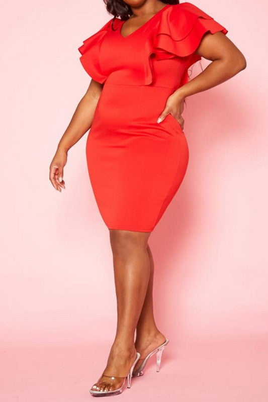 Plus Size Ruffle Sleeve Mini Dress