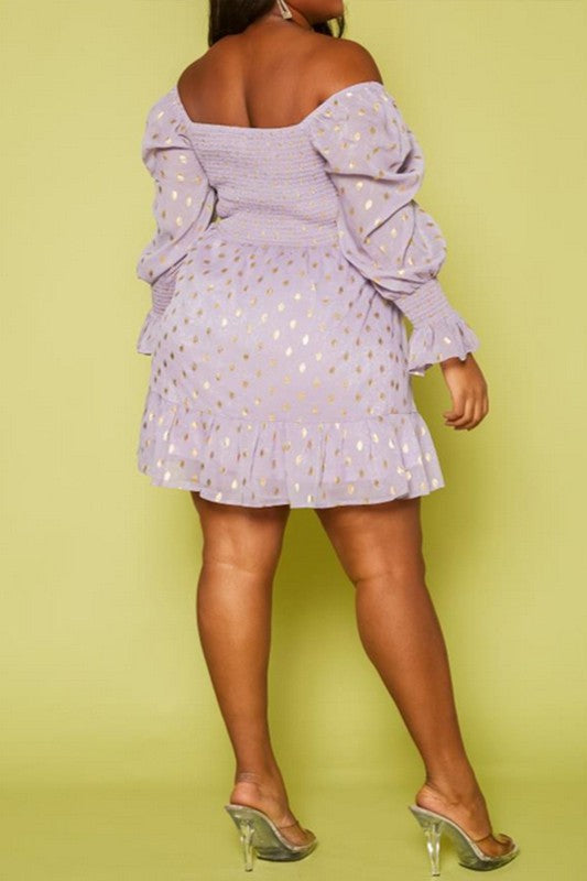 Plus Size Polka Dot Off Shoulder Mini Dress