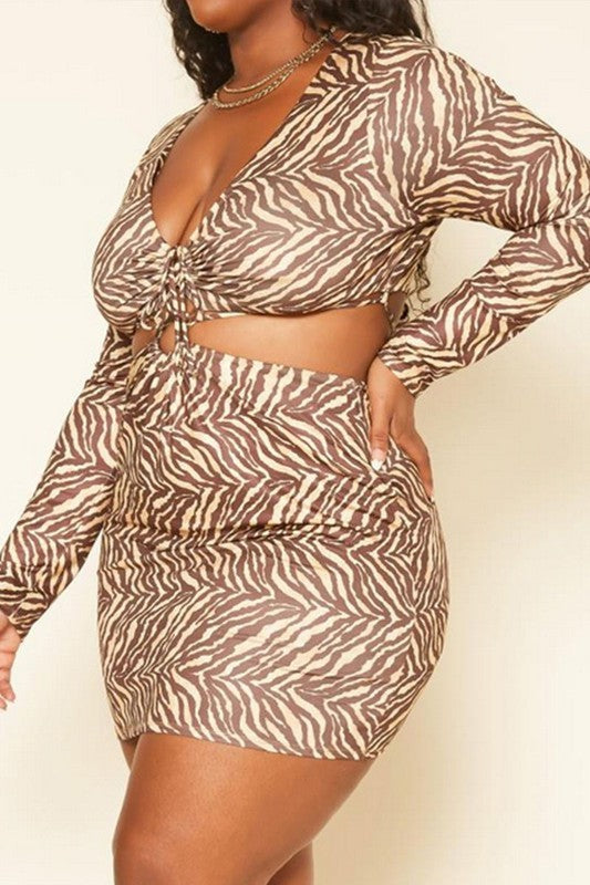 Plus Size Zebra Pattern Cut Out Mini Dress