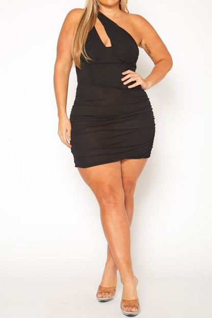 Plus Size Bustier Asymmetric Sleeve Mini Dress