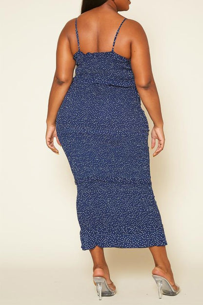 Plus Size Shirred Polka Dot Maxi Dress