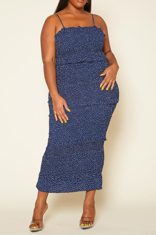 Plus Size Shirred Polka Dot Maxi Dress