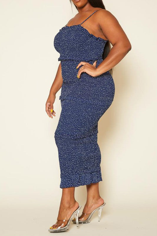 Plus Size Shirred Polka Dot Maxi Dress