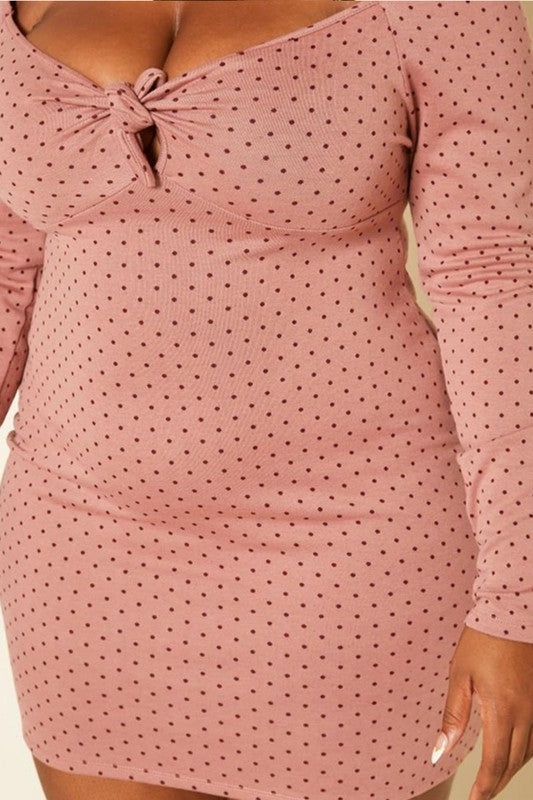 Plus Size Polka Dot Long Sleeve Mini Dress