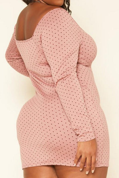 Plus Size Polka Dot Long Sleeve Mini Dress