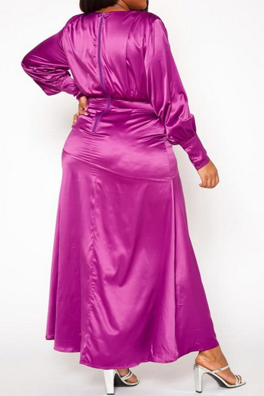 Plus Size Satin Fit & Flare Maxi Dress