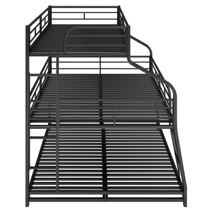 Twin XL/Full XL/Queen Triple Bunk Bed with Long and Short Ladder and Full-Length Guardrails,Black