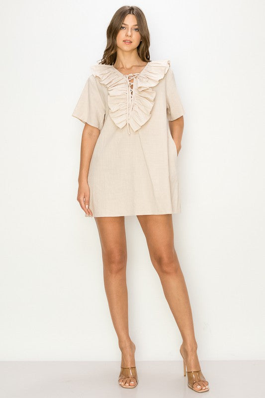 Ruffle Neck Mini Dress