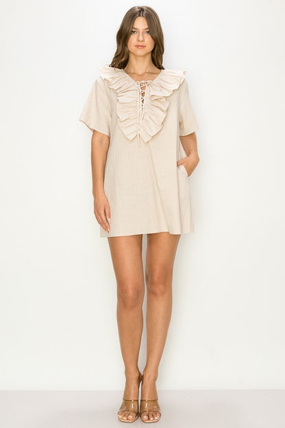 Ruffle Neck Mini Dress