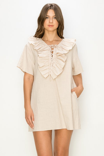 Ruffle Neck Mini Dress