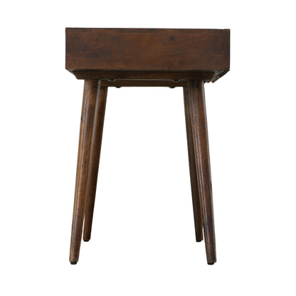 Mango Wood Writing Desk with Two Drawers and Tapered Legs, Brown