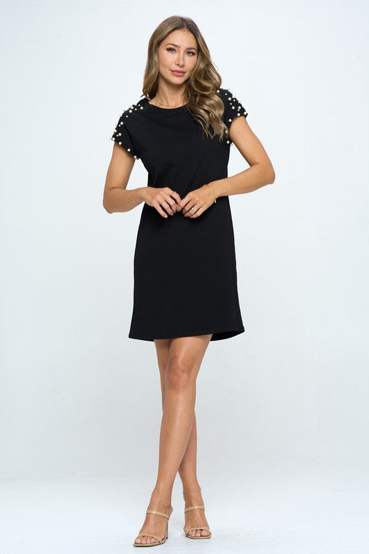 Cap Sleeve Pearls Dress