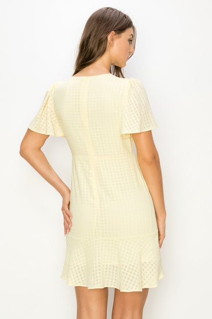 Plaid Shirring Mini Dress