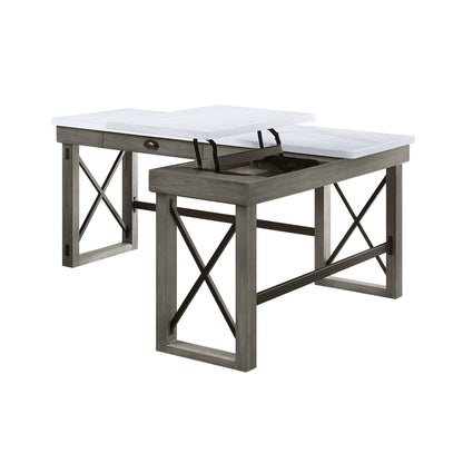 ACME Talmar Writing Desk w/Lift Top in Marble Top & Weathered Gray Finish OF00056