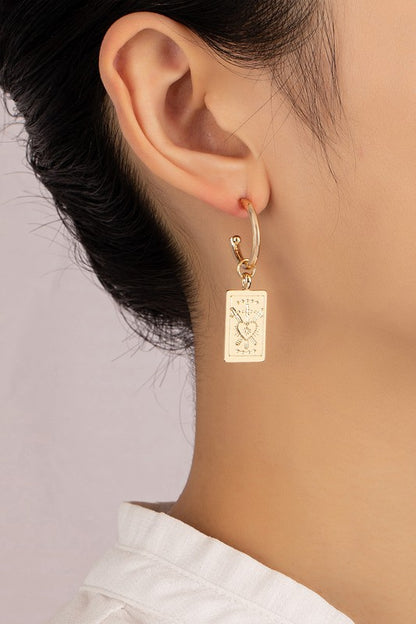 Rectangle drop earrings with etched heart