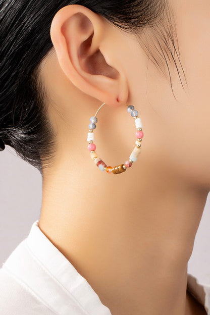 colorful natural stone hoop earrings