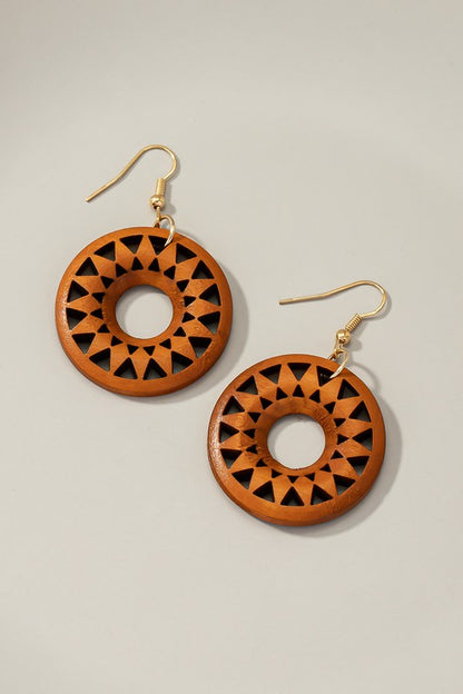 NEW COLORS Cutout wood circle drop earrings