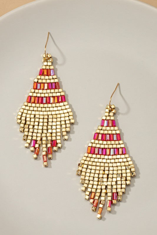 Handmade metallic cube bead tassel earrings