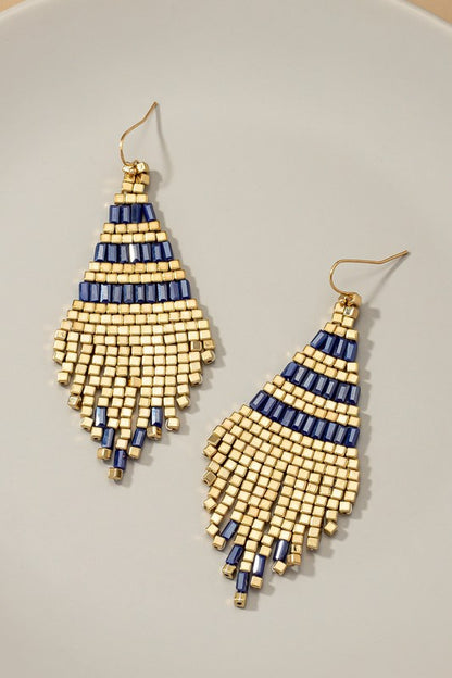 Handmade metallic cube bead tassel earrings