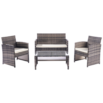 Outdoor Rattan Furniture Sofa And Table Set  4 pcs set Gray+beige