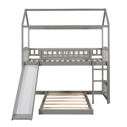 Twin Over Twin Bunk Bed with Slide, House Bed with Slide, Gray(OLD SKU: LP000214AAE)