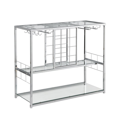 Bar Cart Kitchen Bar&Serving Cart for Home with Glass Holder and Wine Rack, 3-Tier Kitchen Trolley with Tempered Glass Shelves and Chrome-Finished