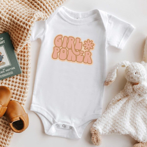 Retro Girl Power With Flower Baby Onesie