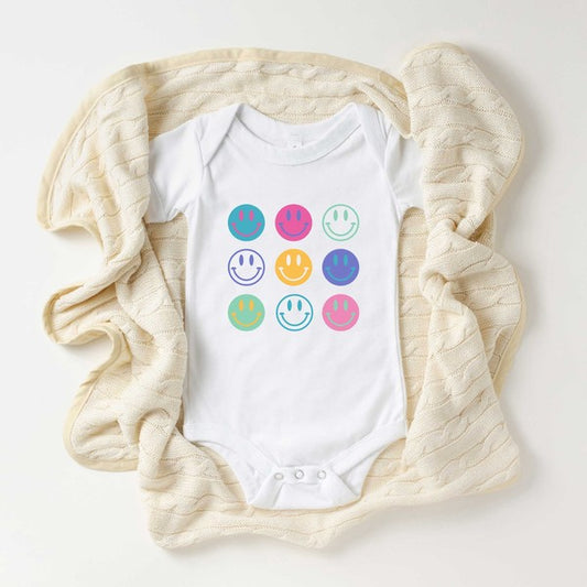 Stacked Smiley Faces Baby Onesie