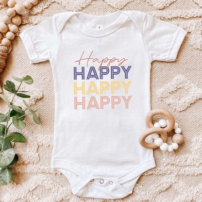 Happy Stacked Baby Onesie