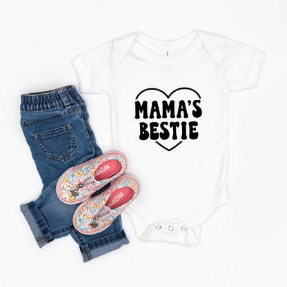 Mama's Bestie Heart Baby Onesie