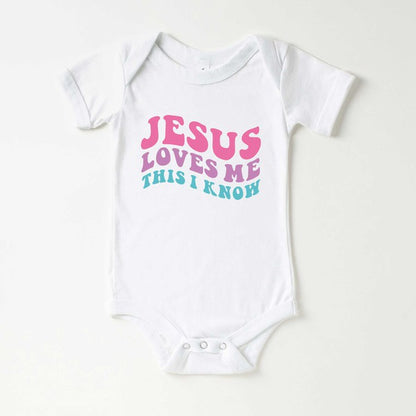 Jesus Loves Me This I Know Wavy Baby Onesie