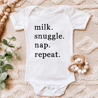 Milk Snuggle Nap Repeat Baby Onesie