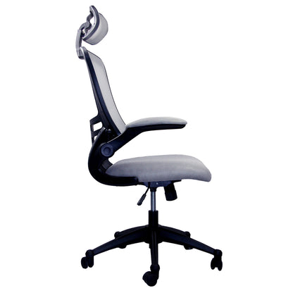 Techni Mobili Modern High-Back Mesh Executive Office Chair with Headrest and Flip-Up Arms, Silver Grey