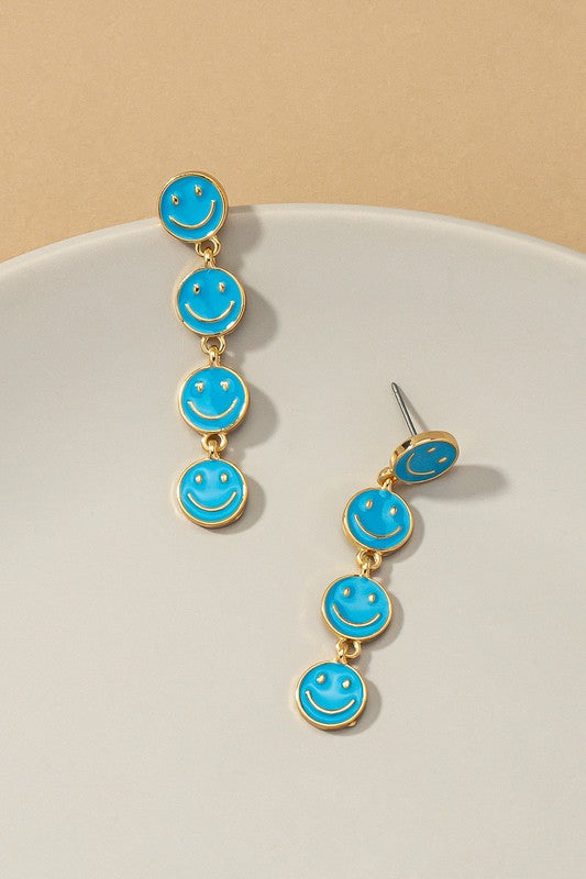 Linear 4 mini smiley face earrings