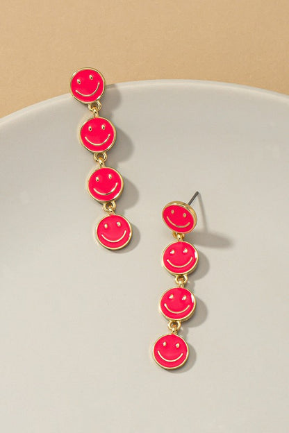 Linear 4 mini smiley face earrings