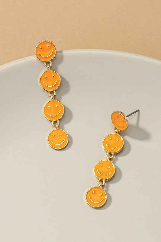 Linear 4 mini smiley face earrings