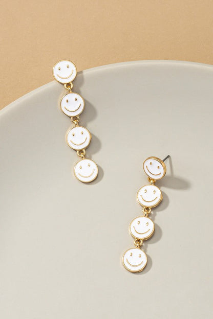 Linear 4 mini smiley face earrings