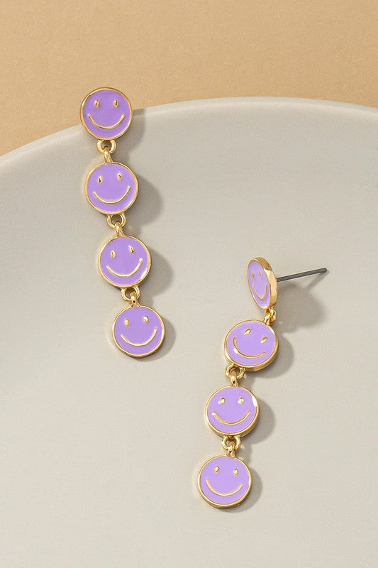 Linear 4 mini smiley face earrings