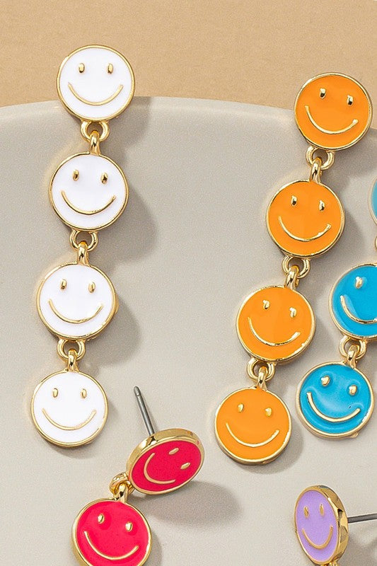 Linear 4 mini smiley face earrings