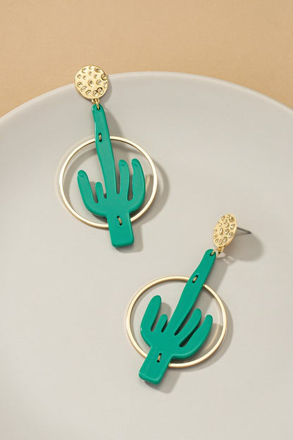 Cactus in a hoop drop earrings