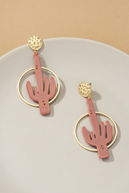 Cactus in a hoop drop earrings