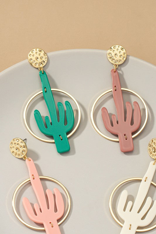 Cactus in a hoop drop earrings