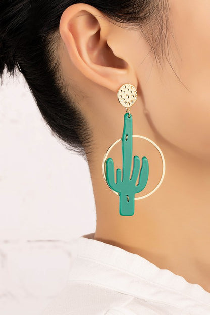 Cactus in a hoop drop earrings