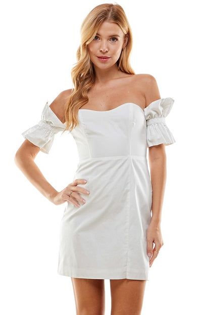 Off Shoulder Ruffle Sleeve Dress