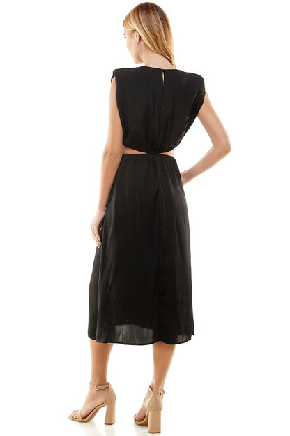 Side Cut Out Shoulder Padded Dress