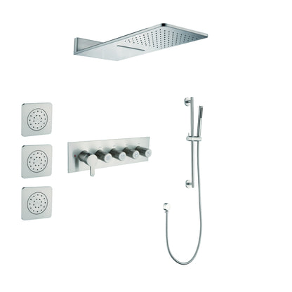 Shower System Square Bathroom Luxury Rain Mixer Shower Combo Set Pressure Balanced Shower System with Shower Head, Hand Shower, Slide Bar, Shower Arm, Hose, and Valve Trim