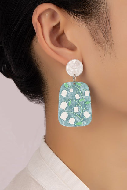 acetate drop earrings with white flowers