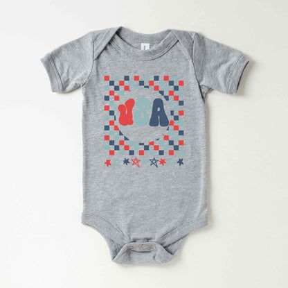 USA Checkerboard Baby Onesie