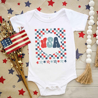 USA Checkerboard Baby Onesie