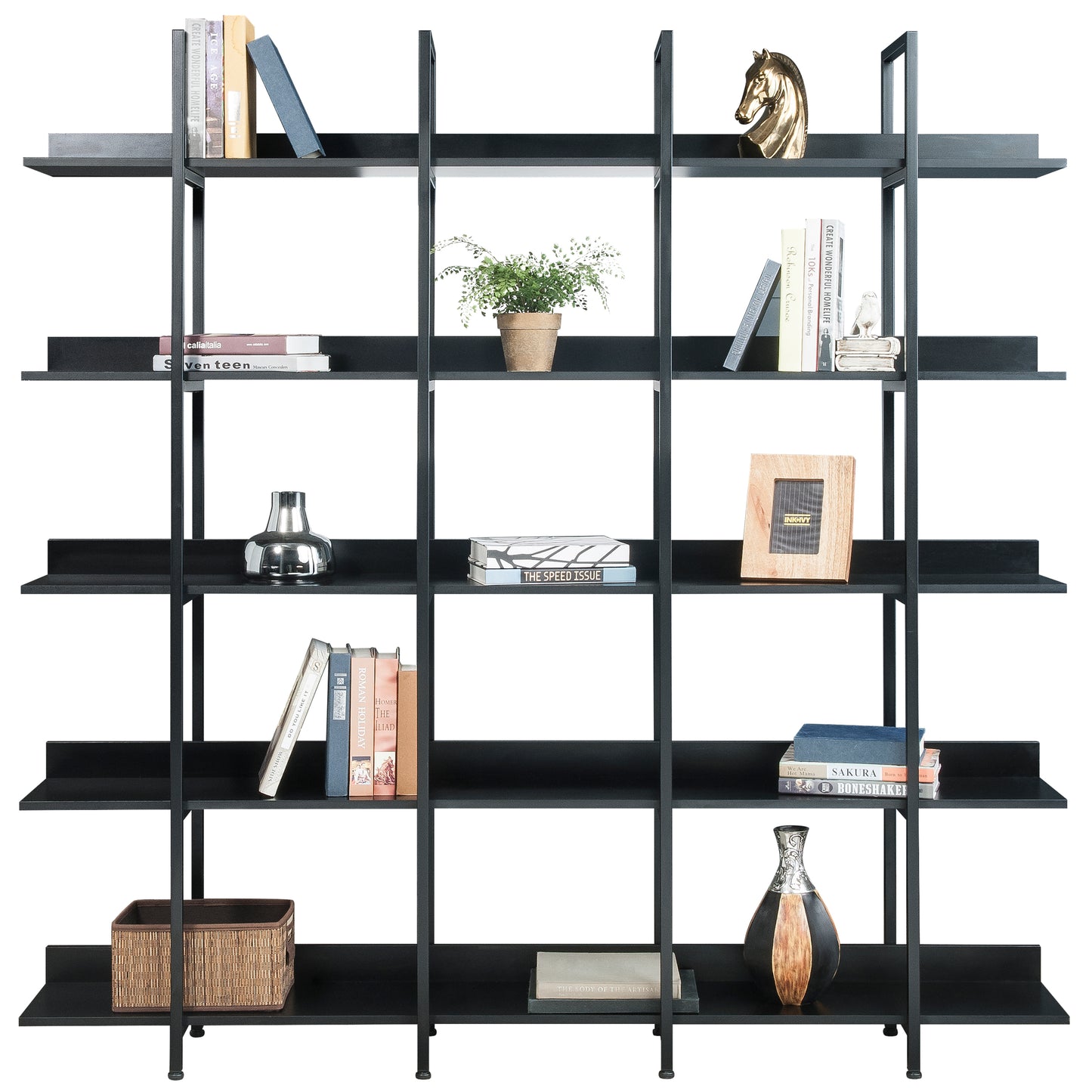 [VIDEO] 5 Tier Bookcase Home Office Open Bookshelf, Vintage Industrial Style Shelf with Metal Frame, MDF Board